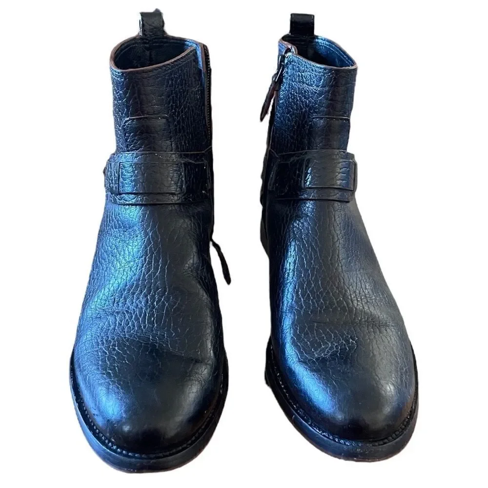 Tory Burch Derby Ankle Boots Pebble Leather Black